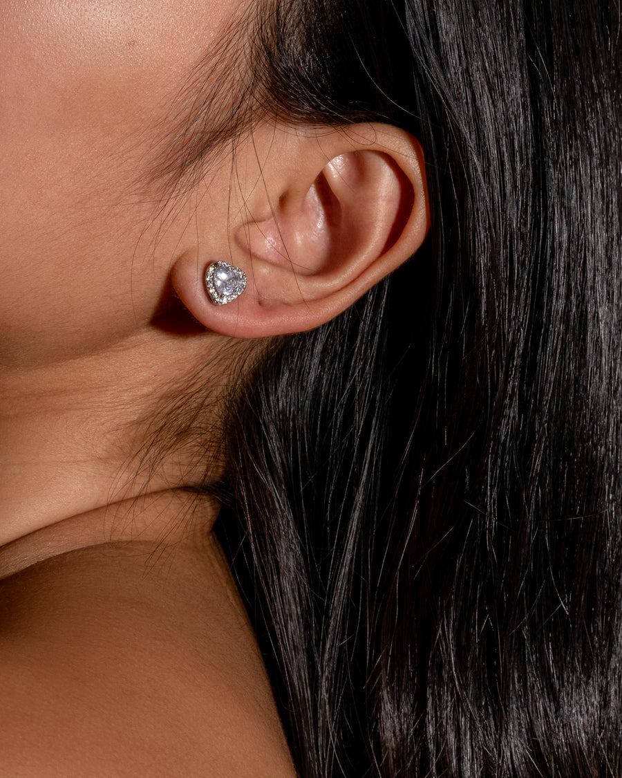 Aria Heart Stud Earrings - White Gold
