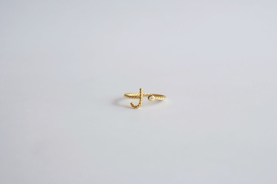 14 Karat Twisted Initial Diamond Ring