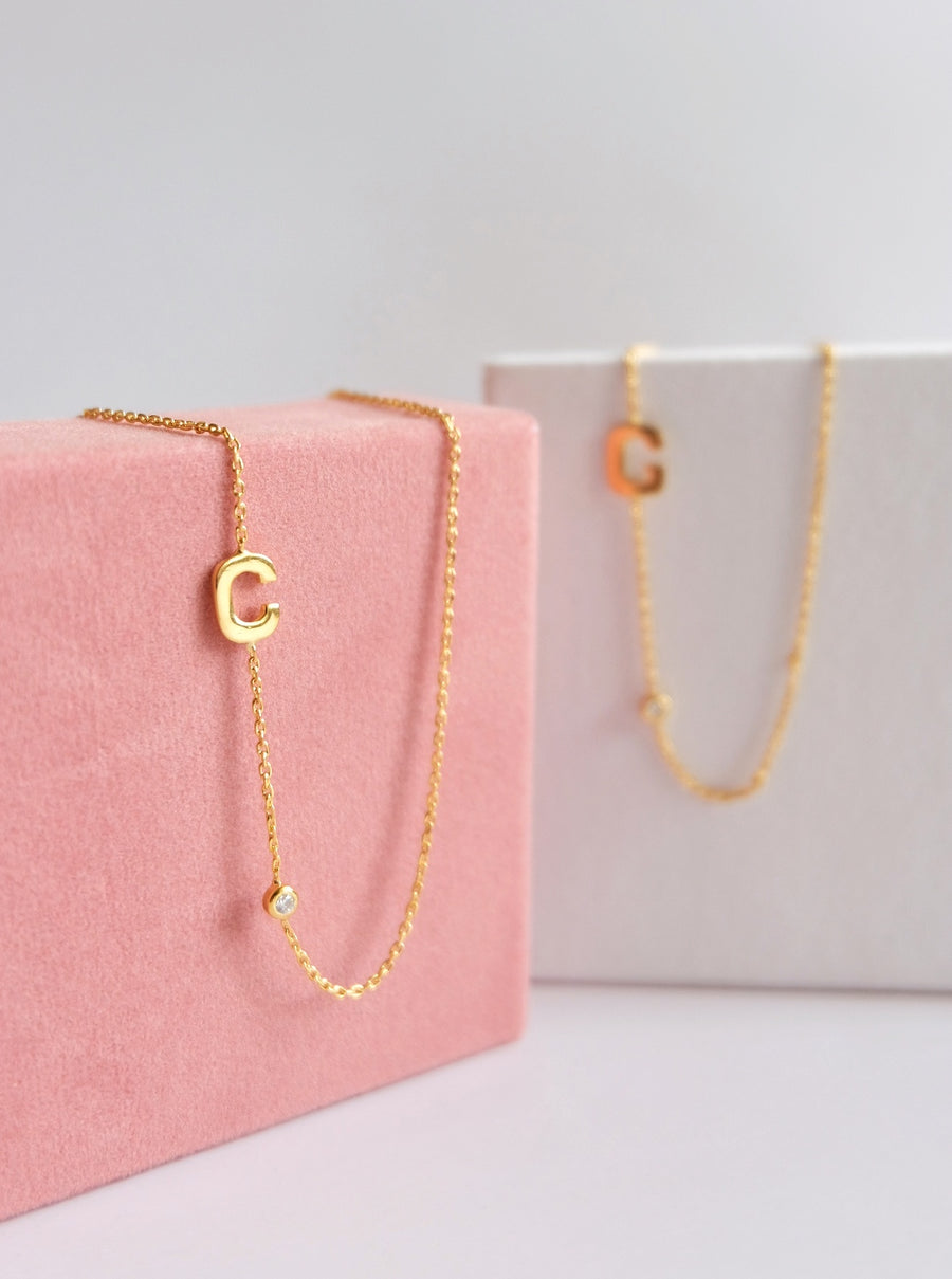 14 Karat Initial with Natural Diamond Necklace