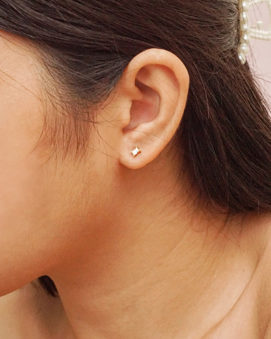 Emerald Stud Earrings Clear White