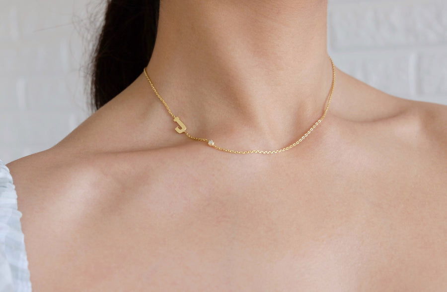 14 Karat Initial with Natural Diamond Necklace
