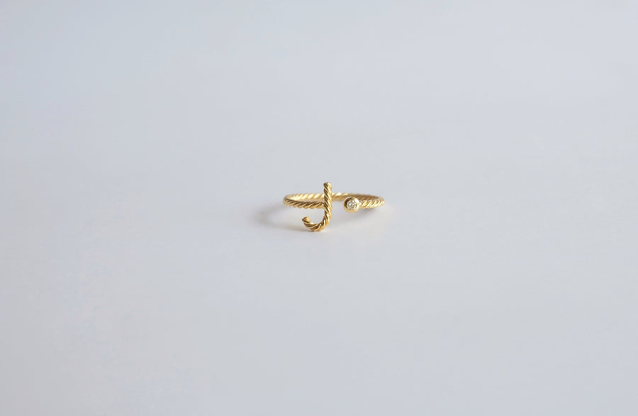14 Karat Twisted Initial Diamond Ring