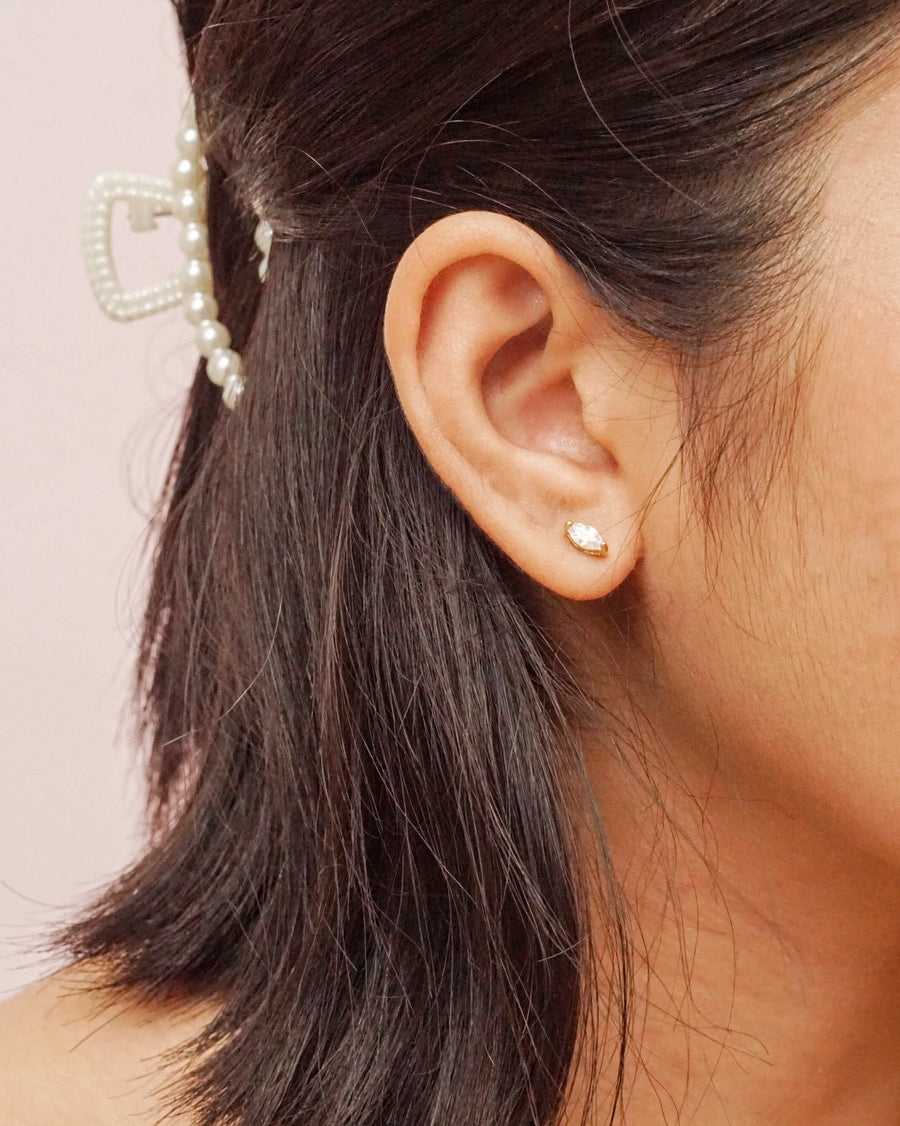 Marquis Stud Earrings Clear White