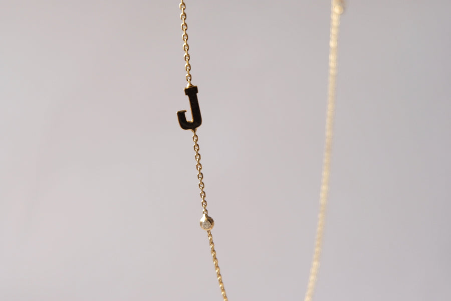 14 Karat Initial with Natural Diamond Necklace