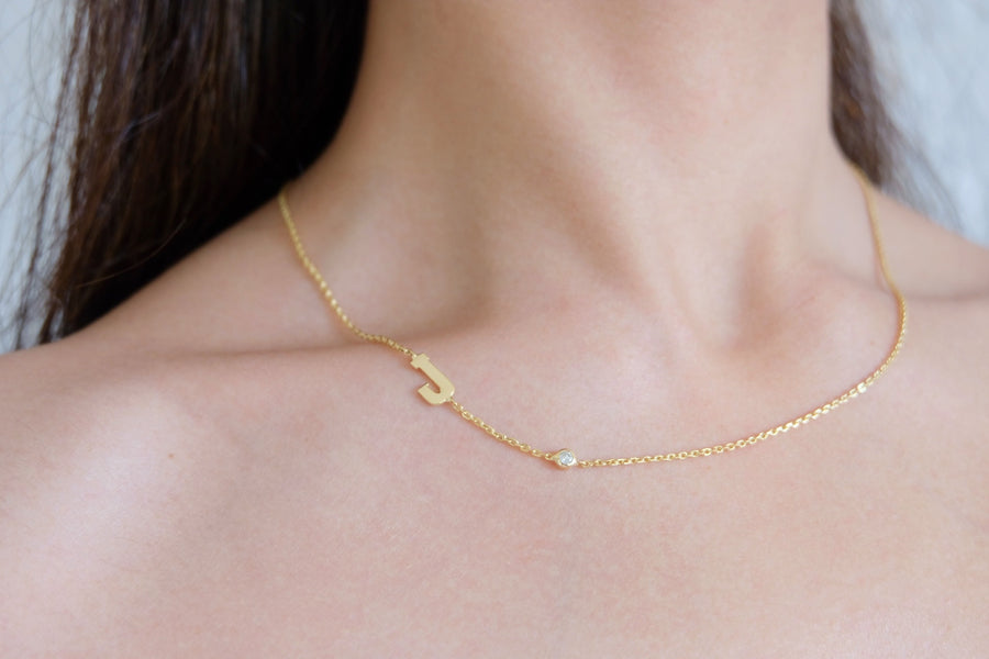 14 Karat Initial with Natural Diamond Necklace