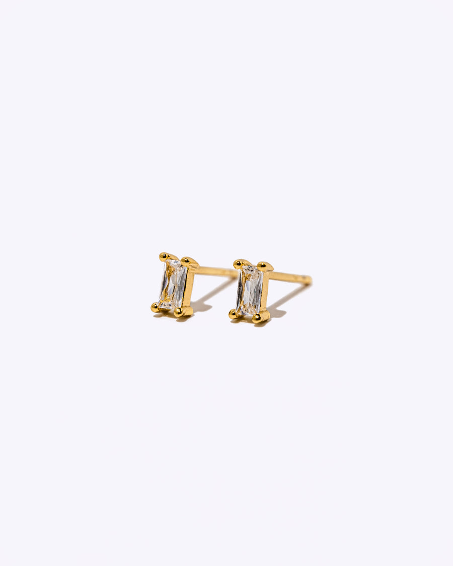 Emerald Stud Earrings Clear White