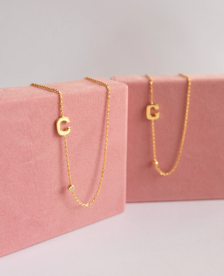 14 Karat Initial with Natural Diamond Necklace