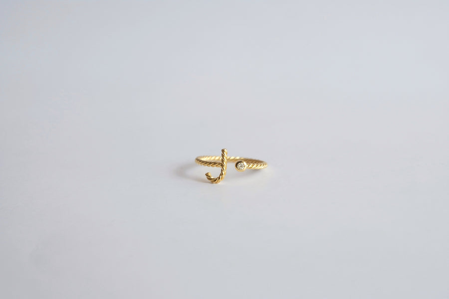 14 Karat Twisted Initial Diamond Ring