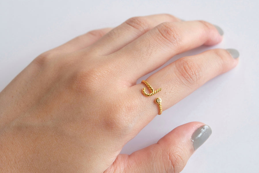14 Karat Twisted Initial Diamond Ring