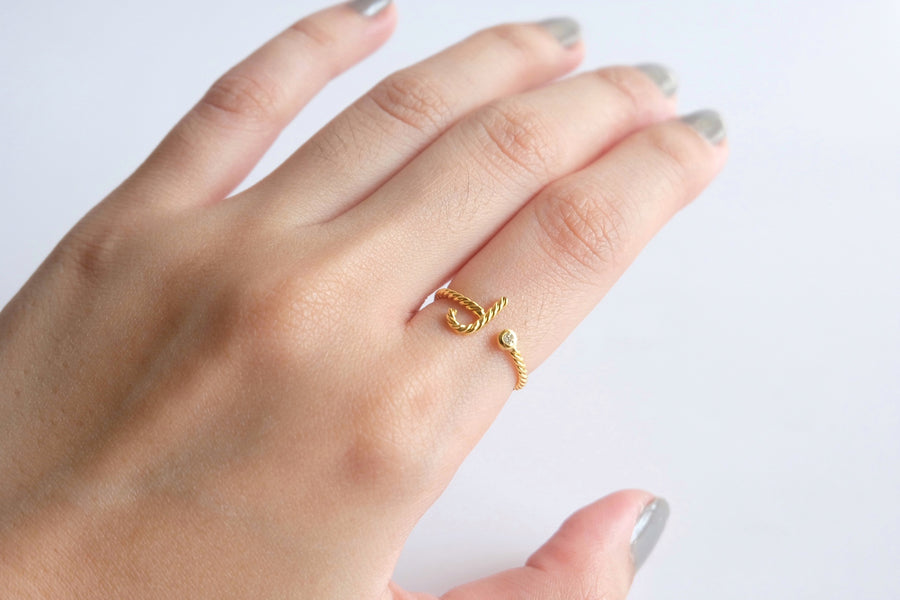 14 Karat Twisted Initial Diamond Ring