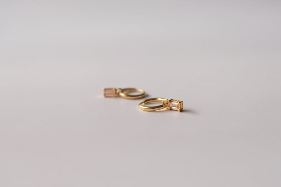 Dangling hoops with Emerald Cut birthstone charm