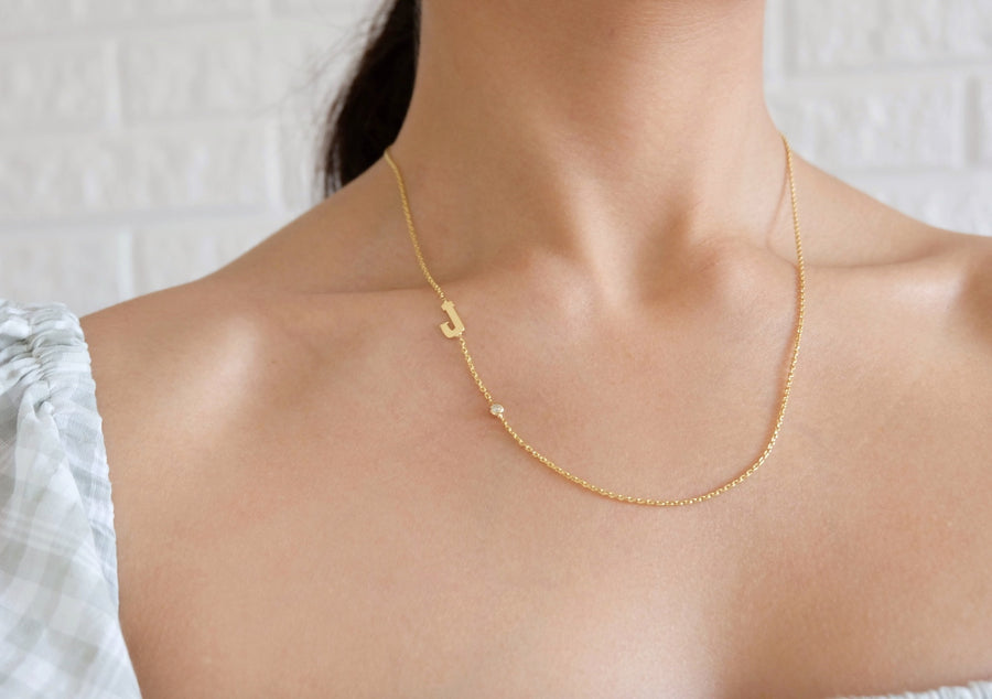 14 Karat Initial with Natural Diamond Necklace