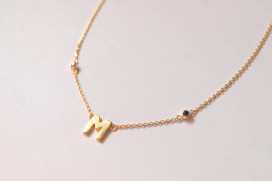 14 Karat Initial necklace with double stone