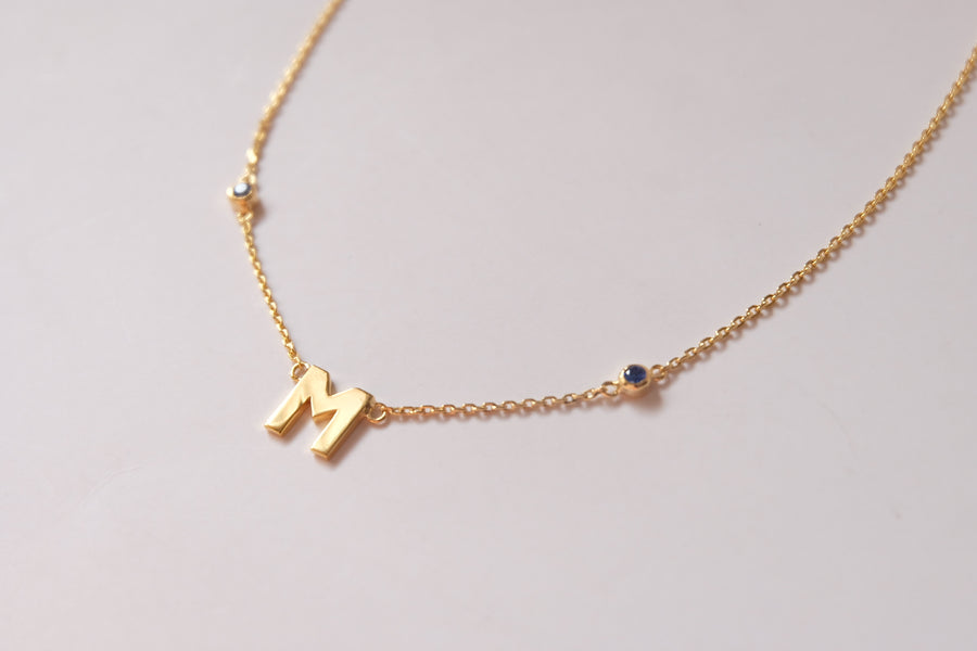 14 Karat Initial necklace with double stone