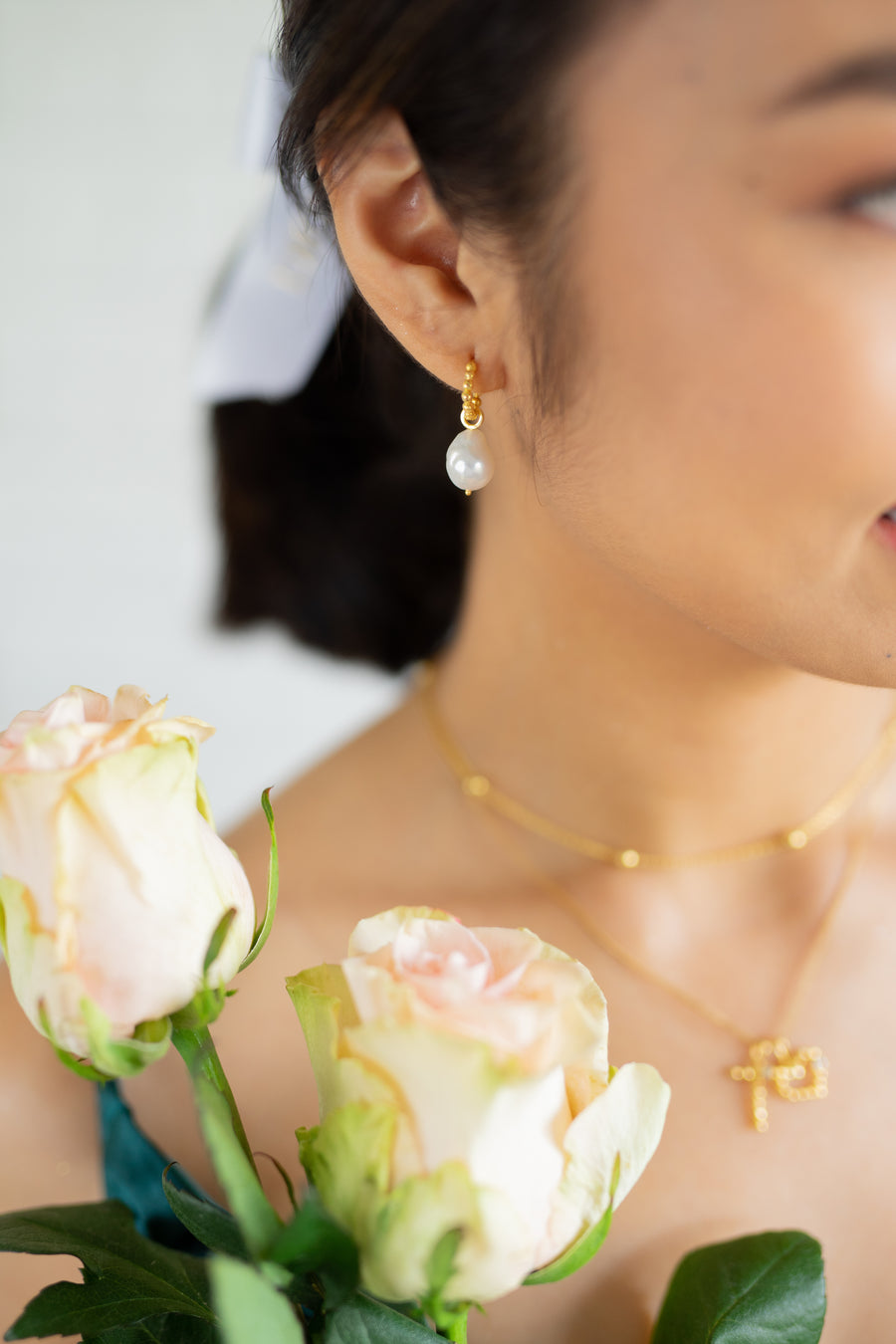 14 Karat Baroque Pearl & Bubble Hoop earrings