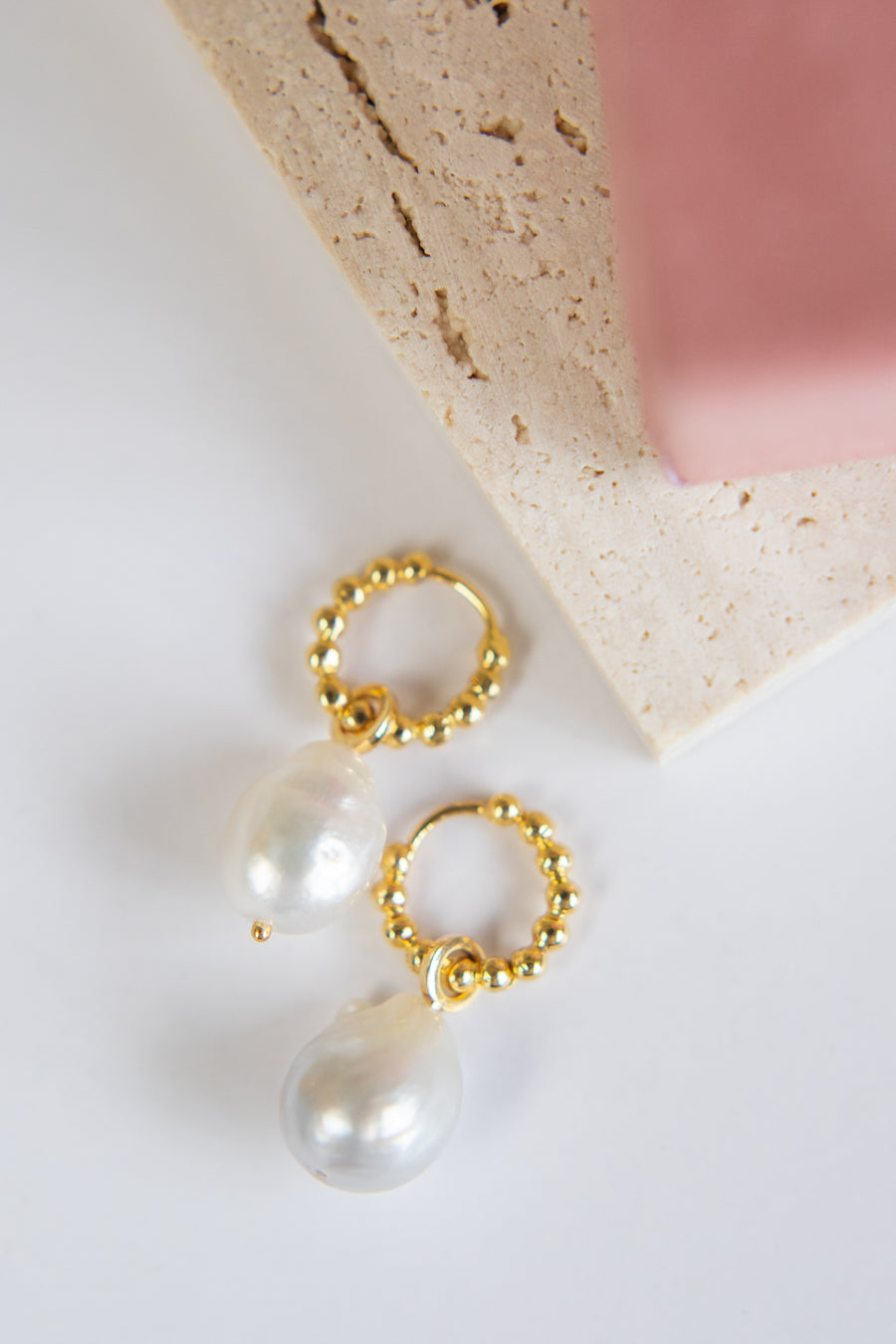 14 Karat Baroque Pearl & Bubble Hoop earrings