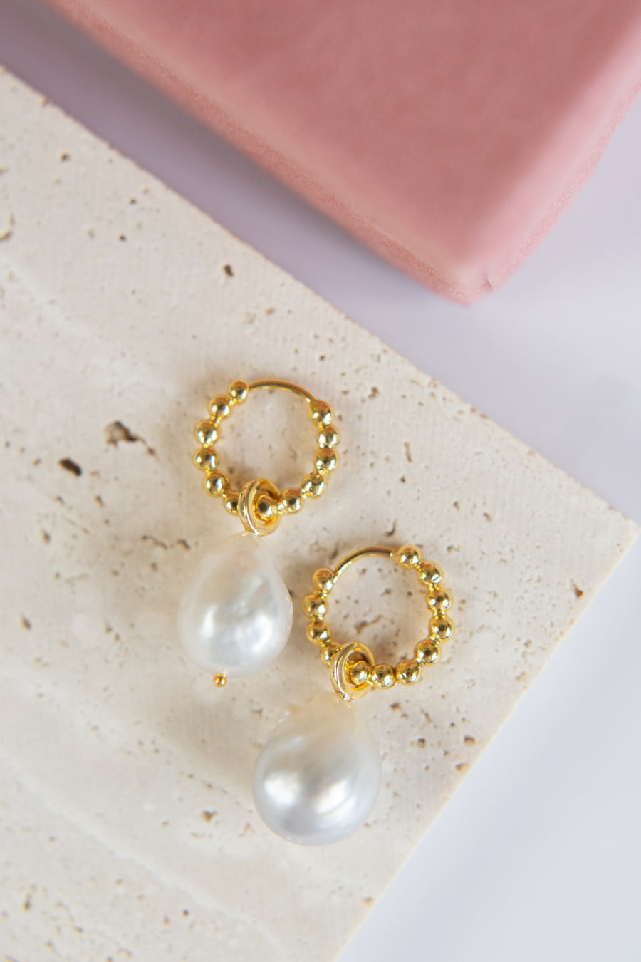 14 Karat Baroque Pearl & Bubble Hoop earrings