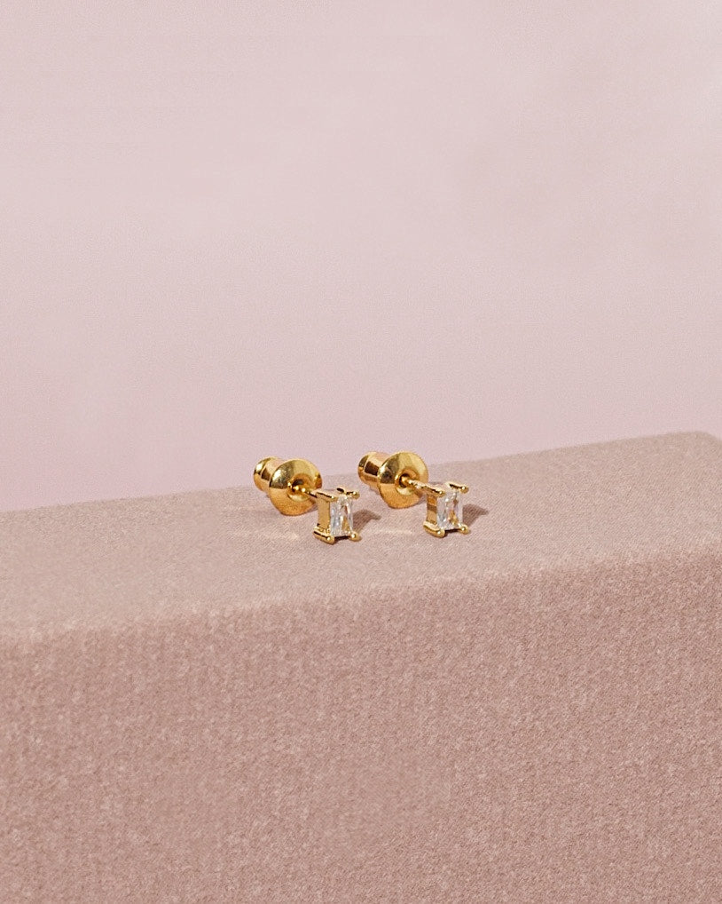 Emerald Stud Earrings Clear White