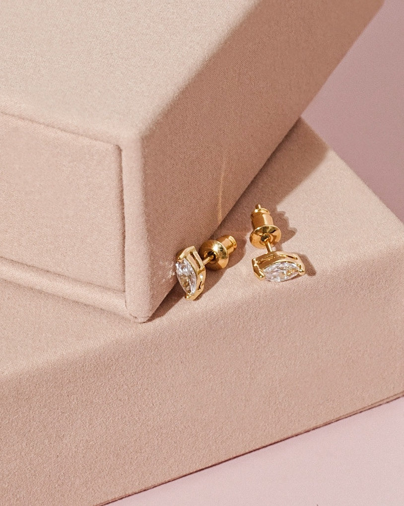 Marquis Stud Earrings Clear White